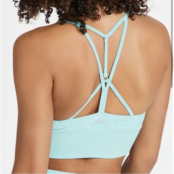 Alo Yoga Alosoft Lavish Bra Blue Quartz Heather Small - Picture 2 of 8
